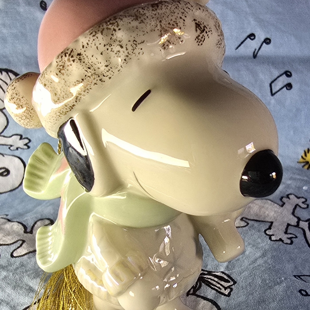 Lenox Snoopy And Woodstock Figurine with Pink Hat and Green Scarf